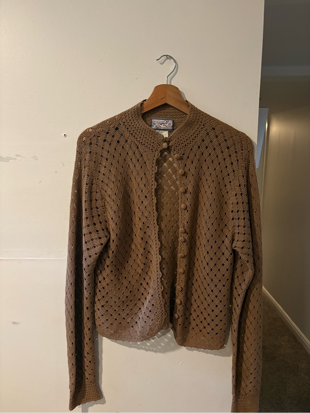 Vintage April Cornell Brown Open-Knit Button Cardigan